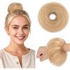MY-LADY Chignon Finto per Capelli Veri- Cerchio Elastico Dritto Biondo Cenere/Biondo - Facile Updo Naturale per Donne Ragazze 25g Liscio