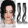 NICENEEDED 2 PCS Colpi D'Aria Laterali Lunghi, Frangia Falsa Nera Naturale, Clip Riccia Ondulata In Frangia Frangia Sottile per Capelli Sintetici