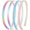 WLLHYF Cerchietto per capelli con glitter, 4 pezzi, in plastica, scintillanti, graziose, antiscivolo, spesse, con coriandoli arcobaleno e denti, accessori per capelli colorati per bambine