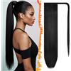 BARSDAR Lisci Wrap Coda Cavallo Extension, 66cm Lunga Lisci Naturali Nero Wrap Around Coda di Cavallo per Nero Donna Sintetici Biondo Clip in Ponytail Capelli Extensions Posticci Quotidiano