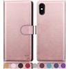SUANPOT Cover per iPhone X/XS 5,8 pollici Blocco RFID Portafoglio Slot CarteSupporto Cellulare Magnetica custodia Pelle Sintetica Cover per apple X/XS Oro Rosa