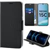N NEWTOP Cover Compatibile con Redmi 15C 4G, HQ Lateral Custodia Libro Flip Chiusura Magnetica Portafoglio Simil Pelle Stand Protezione Completa Case TPU Anti Urto Guscio Base Porta (Nero)