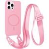 FMPCUON FNPCUON Cover Magnetica con Cordino per iPhone 13 Pro Compatibile con MagSafe,Ricarica Wireless, Placcatura Disegno Custodia con Collana Laccio Tracolla Regolabile Case.Pink