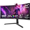 Gawfolk Monitor Gaming Curvo Ultrawide 34 Pollici 165Hz, Schermo PC 3800R 21:9 UWQHD (3440x1440), 120% sRGB, 1ms, Adaptive Sync, Display Port, HDMI, Regolabile in Altezza, Altoparlanti Integrati -Nero