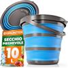 GRÜNTEK Secchio Pieghevole 10 Litri - Secchio Salvaspazio Compatto 32cm Pieghevole fino a 5cm - Pulizia Giardino per Auto Campeggio Pesca - Leggero e Robusto - Blu