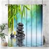 Uiiooazy Tenda Doccia Antimuffa, Tenda da Doccia 180x180cm Bambù Spa Foglie Verde Pietre Nero Zen Tende da Bagno Tessuto Lavabile Impermeabile Poliestere Tende per Vasca da Bagno con 12 Anelli