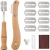 QH-Shop Taglierino per Pane, Lama Pane Coltello da Pane con 10 Lamette Acciaio Inossidabile, Maniglia in Legno Bread Lame per DIY Impasto, Intagliare Modelli di Pane Crudo, 2 Tipi