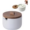 KOOK TIME Zuccheriera in Ceramica con Cucchiaino CURVE - Barattolo Piccolo con Coperchio in Legno di Acacia. Contenitore per Zucchero, Sale, Spezie o Formaggio. 10.5 x 9 cm. - Bianco