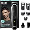 Braun REGOLABARBA STYLING KIT, Tagliacapelli Uomo, Rasoio Elettrico Barba e Capelli, 8-In-1 per Barba, Capelli, Naso e Orecchie, 80 Minuti Di Utilizzo Senza Fili, MGK3440