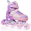 LIRENGUI Pattini in linea per bambina e ragazze, Regolabili pattini in linea a 4 ruote per bambini e adolescenti con ruote luminose per lo sport, Rosa Viola, Small