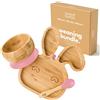 bamboo bamboo Piatto Baby & Ciotola Svezzamento Set, Ventosa per Pappa e Svezzamento, Piatto Coniglio Bamboo, Ciotola Toddler & Cucchiaio Baby, Piatti per Bambini da 6 Mesi (Coniglio, Rosa)