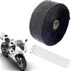 SEMINISMAR Bende Termiche Moto,5M Nero Nastro Termico Isolante in Fibra di Vetro con 6 Fascette Metalliche,Benda Termica per Scarico Marmitta,Benda Termica per Scarico Moto,Isolante Termico,Nastro Termico