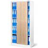 Jan Nowak Armadio per ufficio Archivio con Ante Scorrevoli Metallo 4 Ripiani Verniciatura a Polvere Bloccabile 185 cm x 90 cm x 40 cm (Bianco-Aspetto Legno)