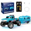 nnOuOnn Mini Monster Truck RC, scala 1:64, telecomando Monster Trucks con rimorchio, 2,4 GHz, piccolo sterzo in lega, regolabile, mini camion regalo per Natale