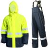 Navis Marine Tuta Antipioggia Impermeabile per uomo - Giacca e Salopette da Pioggia con Cappuccio Rimovibile, Abbigliamento da Lavoro in PU Robusto per Edilizia, Industria, Pesca(Hivis Yellow,M)