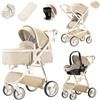 Lnhcrbs Passeggino 3 In 1 Con Seggiolino Auto, Carrozzina Reversibile Rivestita Con Zanzariera, Con Sacco A Mummia,Per Bambini 0-4 Anni Zanzariera Passeggino One-Touch Con Seggiolino Auto.