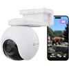 EZVIZ 8MP 4G LTE Telecamera Esterno Senza Fili, 4K 360° PTZ Telecamera a Batteria, Rilevamento di Persone/Veicoli/Animali, Modalità AOV Registrazione 24/7, Visione Notturna a Colori, EB8 Pro