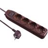 Electraline 62062, Ciabatta multipla a 4 prese con interruttore, cavo 1,5 m/Multipresa da tavolo, in legno scuro, marrone