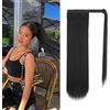 BARSDAR Lisci Wrap Coda Cavallo Extension, 46cm Lunga Lisci Naturali Nero Wrap Around Coda di Cavallo per Nero Donna Sintetici Biondo Clip in Ponytail Capelli Extensions Posticci Quotidiano