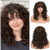 FLUFYMOOZ Curly wig with bangs parrucca riccia con frangia da donna, parrucca lunga da 50 cm, con frangia sottile, resistente al calore, morbida parrucca sintetica per donna (marrone noce)