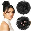 MY-LADY Chignon Finto per Capelli Veri- Cerchio Elastico Dritto Nero - Facile Updo Naturale per Donne Ragazze 25g Riccio