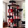 Globlazer Tiragraffi per Gatti Gotico Nero Rosso XXL Alto 209 cm con 2 Grotte, Grande Piattaforma, 3 Cesto, Trespoli Imbottiti, Torre del Gatto Stabile per Multipli Grandi Gatto Adulti (S82, Gotico)