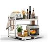 NETEL allungabile mensola microonde a 2 Livelli,ripiano per microonde,scaffale cucina salvaspazio,Organizzatore di Stoccaggio per Cucina con 8 Ganci,Bianco