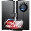 Mofurd Cover per Honor Magic8 Lite Libro in Pelle PU, [con 2 Pezzi Pellicola Vetro Temperato] Custodia Portafoglio Antiurto [Blocco RFID] [Funzione di Supporto] [Slot Schede], Nero