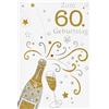 bsb - Biglietto di auguri di compleanno per 60° compleanno, bottiglia di spumante, busta dorata