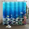Xiaoterna Tenda da doccia Oceano Tenda da doccia Vita marina Tenda da bagno Animali del Mondo Marino Tenda da doccia Tartarughe Tessuto impermeabile e lavabile in lavatrice, 150 x 200 cm
