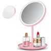 Homirty Specchio per Il Trucco a Led, Include Uno Specchio Ingranditore 5x, Ricaricabile, Confezionato Singolarmente, con Spazio di Archiviazione, Rotazione di 90° e 3 Modalità di Luce Colorata (Rosa)