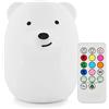 Tianhaixing Luce notturna a forma di animale, ricaricabile, in morbido silicone (senza BPA), luminosità regolabile e 9 colori tramite controllo touch e telecomando (grande Orso)