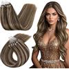 Ugeat Micro Loops Extension Capelli Umani 18 Pollici Estensione a Loop Capelli Naturali 50G/50 ciocche Estensione Capelli Naturale a Freddo Highlight #4/27 Marrone Scuro con Bionda Loops Estensioni