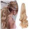 Dcbaboo Coda di Cavallo Extension Ricci Coda Capelli Extension con Pinza 45cm Posticci per Capelli Mossi Coda Finta Sintetici Lunghi Naturali Ponytail, Biondo scuro misto Biondo chiaro