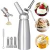 Qdreclod Sifoni Panna Montata 500ML Professionale Sifone per Panna Montata Plus 3 Ugelli Sifone da Cucina per Decorazione in Acciaio inox torte di Compleanno Gelato Formaggio Pasticceria Frullati e Dessert