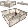 LIONELO WILLOW XL Box Pieghevole Per Bambini, 0-48 Mesi, Ampio Spazio 187 Cm x 207 Cm x 68 Cm, Box Per Neonati in Rete Traspirante, 2 Ingressi Laterali con Zip (Beige, 207x187cm)