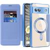 IMEIKONST Cover Magnetica per Google Pixel 7A con Slot per Carte, [Compatibile con MagSafe] [Blocco RFID] Custodia Portafoglio Flip Antiurto Trasparente Case per Google Pixel 7A. Azzurro JDCX