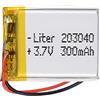 Liter energy battery Batteria 203040 LiPo 3.7V 300mAh 1.11Wh 1S 5C Liter Energy Battery per l'elettronica Ricaricabile Telefono Portatile Smartwatch Orologio GPS - Non adatto per Radiocomando 42x30x3mm (300mAh|203040)