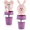 QINGZY 2PCS Portaspazzolino Bambini con Tazza, Cartoni Animati Porta Spazzolini Senza Foratura, Bambini Portabicchieri Per Spazzolini da Parete per Cucina, Camera da letto (rosa)