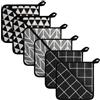XRVRILE Set di presine resistenti al calore, 18 x 18 cm, 6 pezzi, lavabili, guanti da cucina, colore: nero e grigio