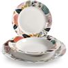 H&H Servizio Tavola 18 Pezzi Peony in Porcellana Decorata - Piatti Piani, Fondi e Frutta - Lavabili in Lavastoviglie - Adatti a Microonde - Eleganza e Stile per la Tavola