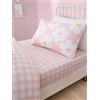 Bedlam - Lenzuolo a quadri rosa - Lenzuolo con angoli singolo (190 x 90 x 25 cm) - Lenzuolo con angoli a quadretti in rosa - Biancheria da letto floreale per ragazze - Accessori per camera da letto