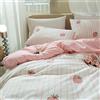 LifeTB Set di biancheria da letto reversibile con motivo fragola, 3 pezzi, motivo a quadri rosa, 100% cotone, con chiusura a cerniera, per bambini, kawaii, rosa, fragola, per ragazze e donne