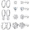 FIOROYAL 7 Paia Orecchini Donna Argento-Ago orecchino argento S925 Set Orecchini Zircone Fiore Cuore da Donna Ragazze-Orecchini Anallergici Argento Cerchio Regali di Gioielli per Bambini Ragazze Flo