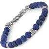 10:10 Bracciale con pietre naturali lapislazzuli frost da 6 mm, beads in acciaio inox, bracciale molto resistente prodotto in Italia