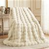 L'AGRATY Coperta in finta pelliccia di coniglio: 127 x 152,4 cm, lussuosa, morbida e spessa, per divano, letto, divano, coperta invernale in caldo pile di flanella decorativa (bianco mandorla)