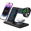 POINT&GO Caricabatterie wireless 3 in 1 POINT&GO - Base di ricarica rapida Qi per iPhone e Android, Apple Watch e cuffie, sicuro e compatto