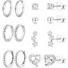 FIOROYAL 7 Paia Orecchini Donna Argento-Ago orecchino argento S925 Set Orecchini Zircone Fiore Cuore da Donna Ragazze-Orecchini Anallergici Argento Cerchio Regali di Gioielli per Bambini Ragazze Heart