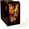 YUMILI Book Nook Kit, Detective Agency Wooden Bookend Set DIY Miniature House Book Corner Set 3D Glowing Model Decor Bookshelf Insert Kit with Video for Home Office
