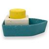 Oli & Carol - Barca giocattolo in gomma riciclata giallo - Giocattolo da bagno - Regalo per bambini 0 3 6 mesi, 1 anno - 3 figure impilabili